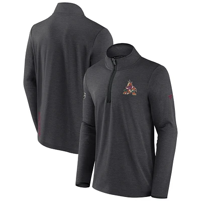 Men's Fanatics Heather Charcoal Arizona Coyotes Authentic Pro Rink Quarter-Zip Jacket