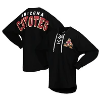 T-shirt en jersey à manches longues et col V lacets Fanatics pour femmes, noir, Arizona Coyotes Spirit