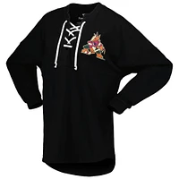 Women's Fanatics Black Arizona Coyotes Spirit Lace-Up V-Neck Long Sleeve Jersey T-Shirt