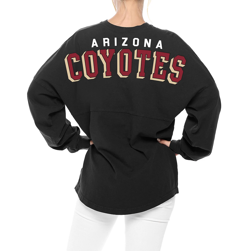 T-shirt en jersey à manches longues et col V lacets Fanatics pour femmes, noir, Arizona Coyotes Spirit