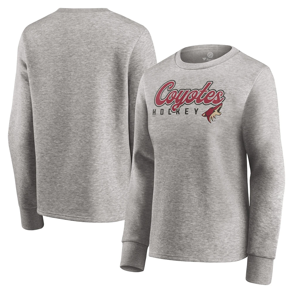 Women's Fanatics Heathered Gray Arizona Coyotes Fan Favorite Script Pullover Sweatshirt