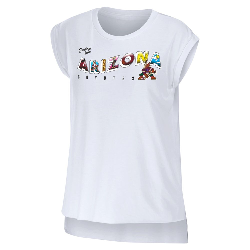 Women's WEAR by Erin Andrews White Arizona Coyotes Greetings From Muscle T-Shirt