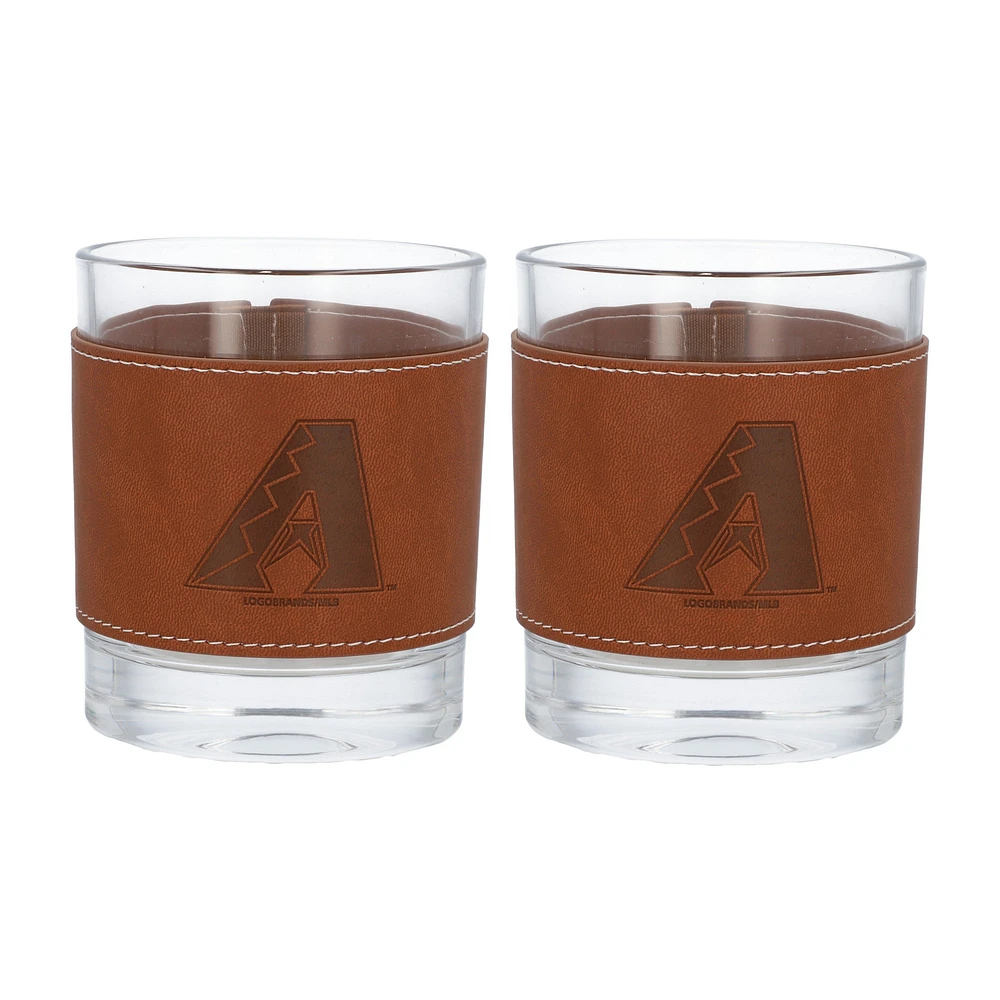 Lot de 2 verres à whisky Arizona Diamondbacks de 12 oz avec emballage en cuir