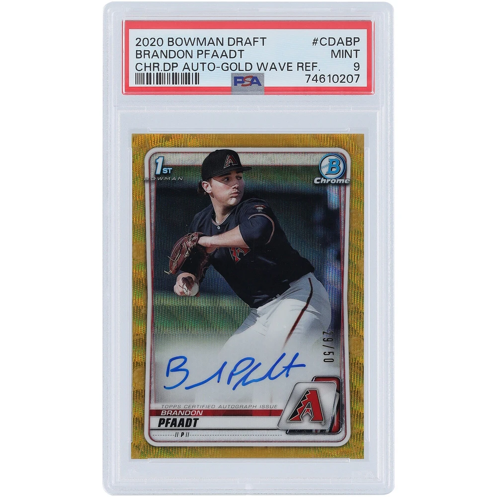 Brandon Pfaadt Arizona Diamondbacks Autographed 2020 Bowman Chrome 1st Bowman Gold Wave Refractor #CDA-BP #29/50 PSA Authenticated 9 Card
