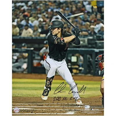 Corbin Carroll Arizona Diamondbacks Autographed 2023 National League Rookie of the Year 16" x 20" Black Jersey Hitting Photograph with "2023 NL ROY" Inscription