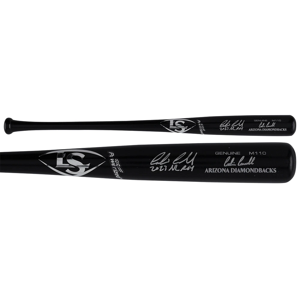 Batte de baseball Louisville Slugger noire autographiée par Corbin Carroll, des Diamondbacks de l'Arizona, modèle de jeu, avec inscription « 2023 NL ROY »