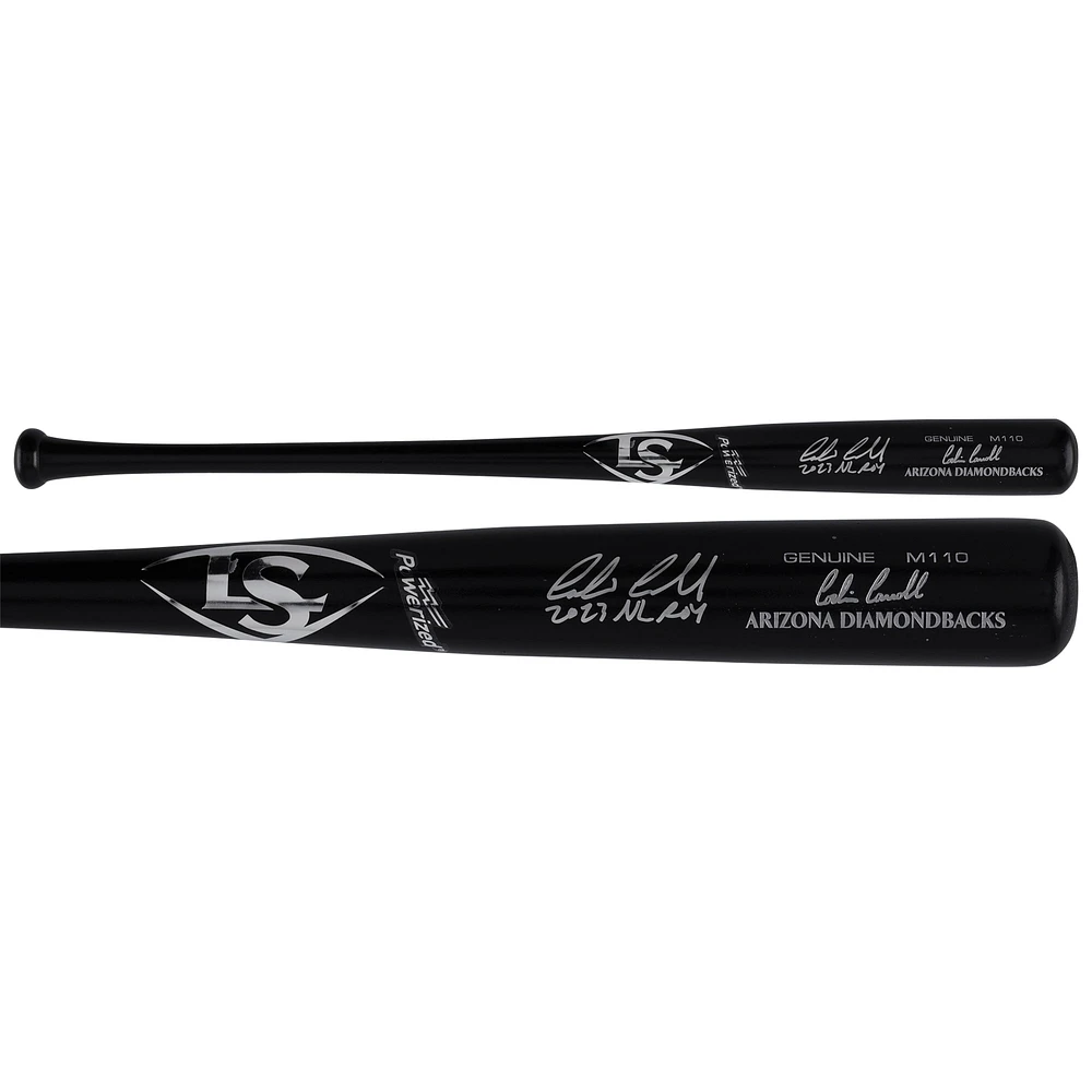 Batte de baseball Louisville Slugger noire autographiée par Corbin Carroll, des Diamondbacks de l'Arizona, modèle de jeu, avec inscription « 2023 NL ROY »