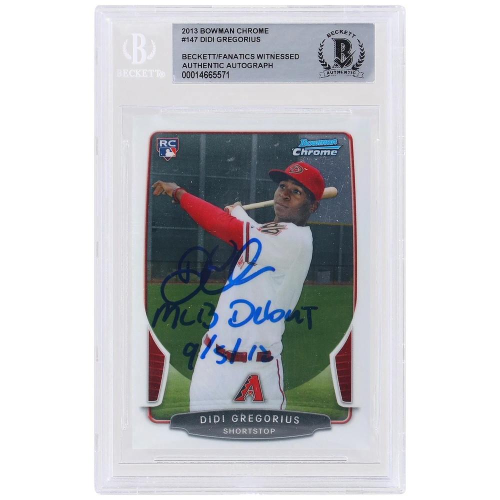 Didi Gregorius Arizona Diamondbacks Autographed 2013 Bowman Chrome #147 Beckett Fanatics Witnessed Authenticated Rookie Card with "MLB Debut 9/5/12" Inscription