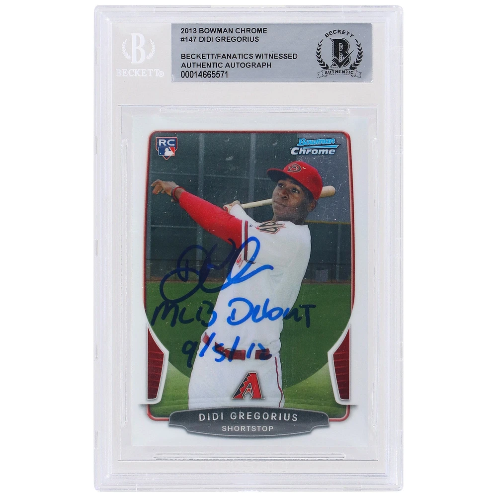 Didi Gregorius Arizona Diamondbacks Autographed 2013 Bowman Chrome #147 Beckett Fanatics Witnessed Authenticated Rookie Card with "MLB Debut 9/5/12" Inscription