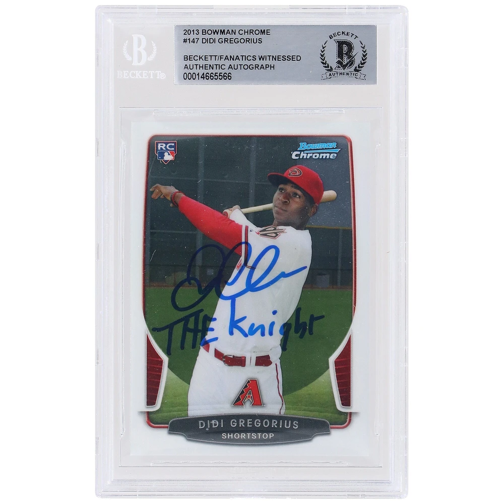 Carte de recrue autographiée 2013 Bowman Chrome #147 Beckett par Didi Gregorius des Diamondbacks de l'Arizona avec l'inscription « The Knight » et les fanatiques de Beckett ont été témoins