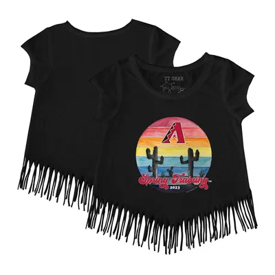Arizona Diamondbacks Tiny Turnip Girls Youth 2023 Spring Training Fringe T-Shirt - Black