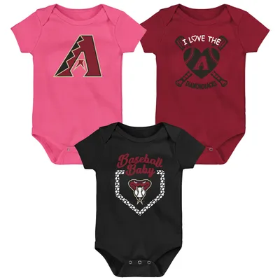 Arizona Diamondbacks Infant Baseball Baby 3-Pack Bodysuit Set - Red/Black/Pink