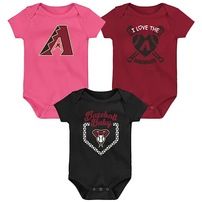 Ensemble de 3 bodys pour bébé rouge/noir/rose Arizona Diamondbacks Baseball