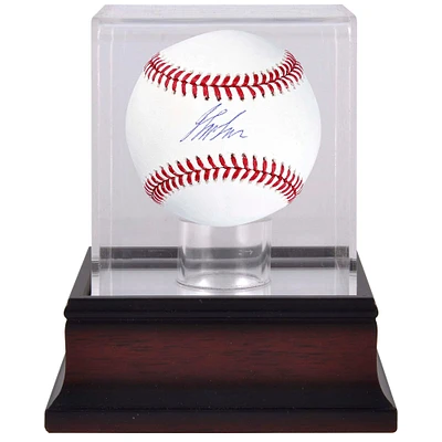Balle de baseball autographiée par Jordan Lawlar des Arizona Diamondbacks et vitrine de présentation de balles de baseball en acajou