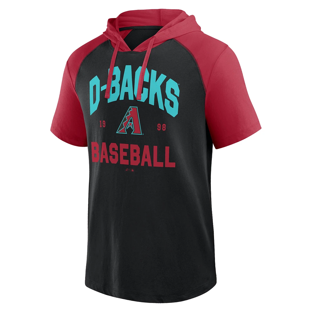 Men's Fanatics  Black Arizona Diamondbacks Prime Raglan Short Sleeve Hoodie T-Shirt