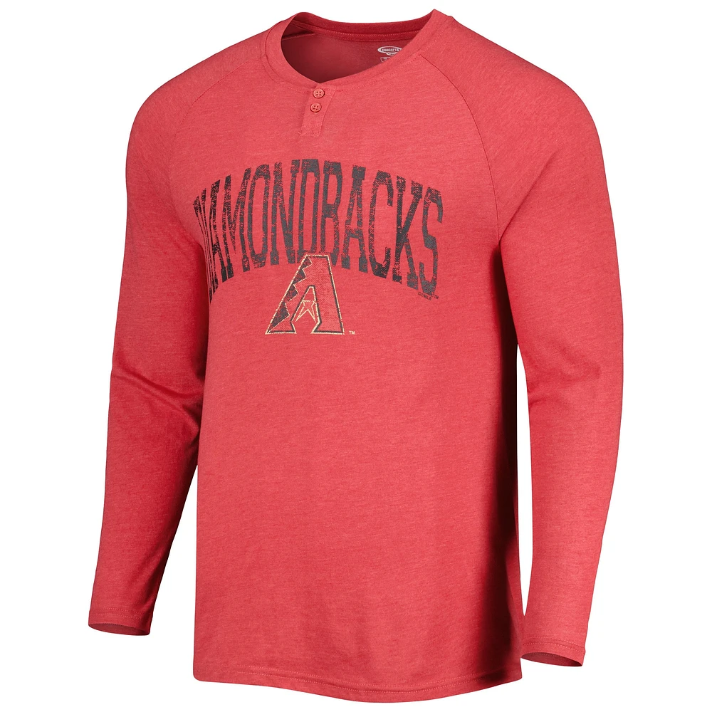 Concepts Sport T-shirt Henley à manches longues raglan Inertia Diamondbacks de l'Arizona rouge pour homme