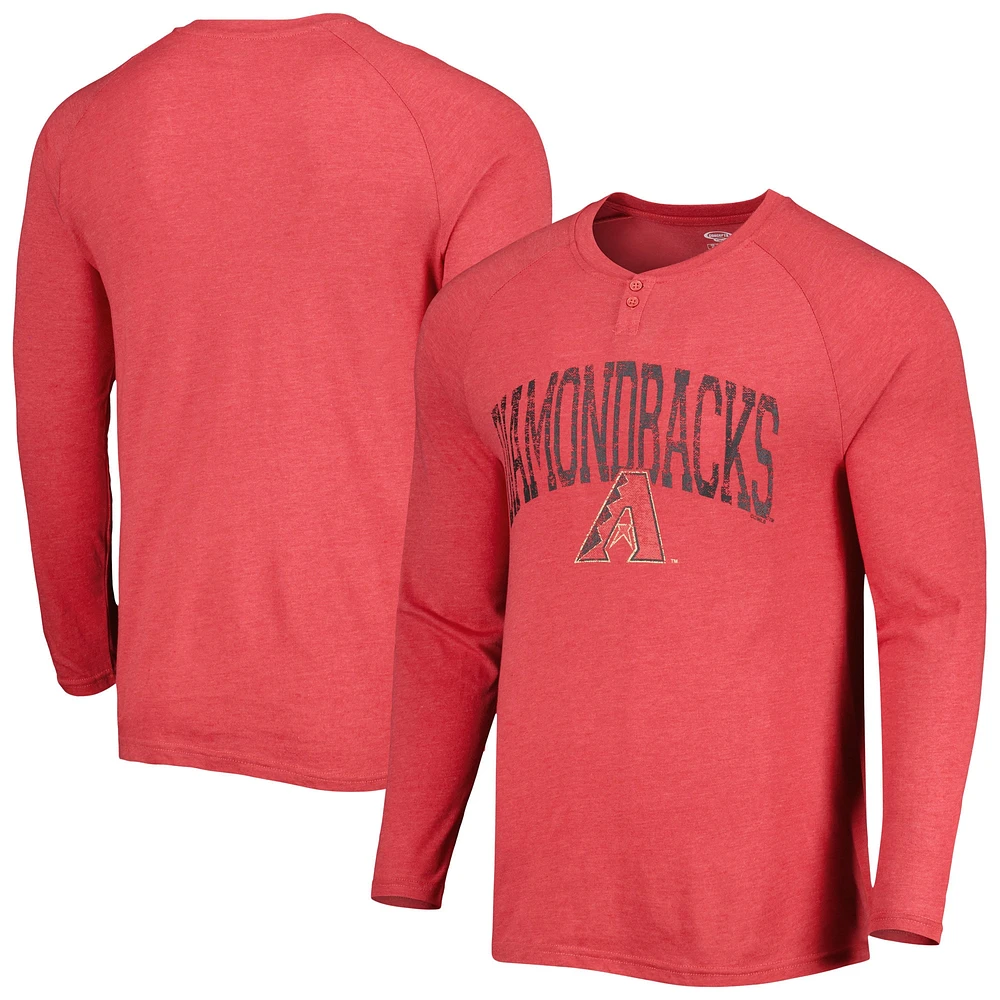 Concepts Sport T-shirt Henley à manches longues raglan Inertia Diamondbacks de l'Arizona rouge pour homme