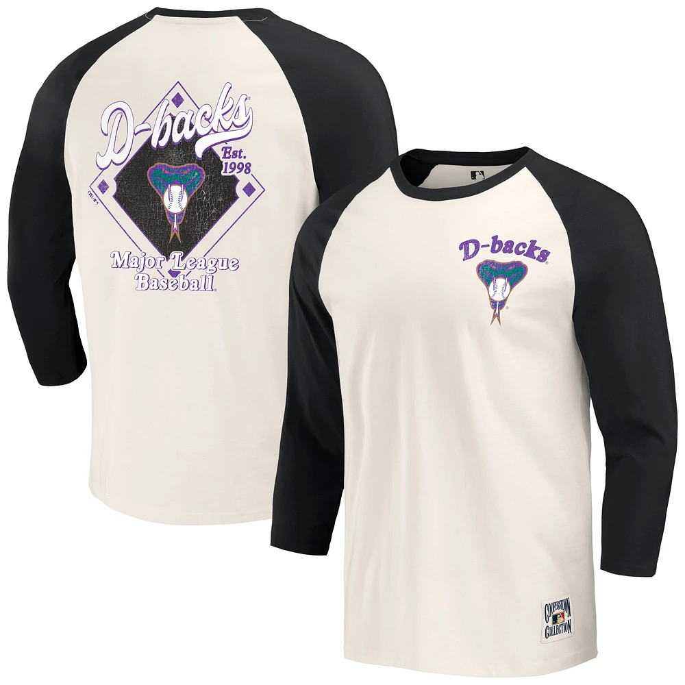 Collection Darius Rucker pour hommes par Fanatics T-shirt raglan à manches 3/4 noir/blanc Arizona Diamondbacks Cooperstown