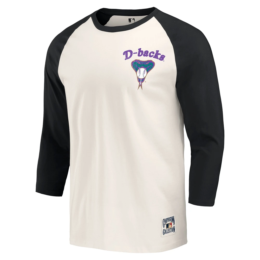 Men's Darius Rucker Collection by Fanatics Black/White Arizona Diamondbacks Cooperstown Raglan 3/4-Sleeve T-Shirt