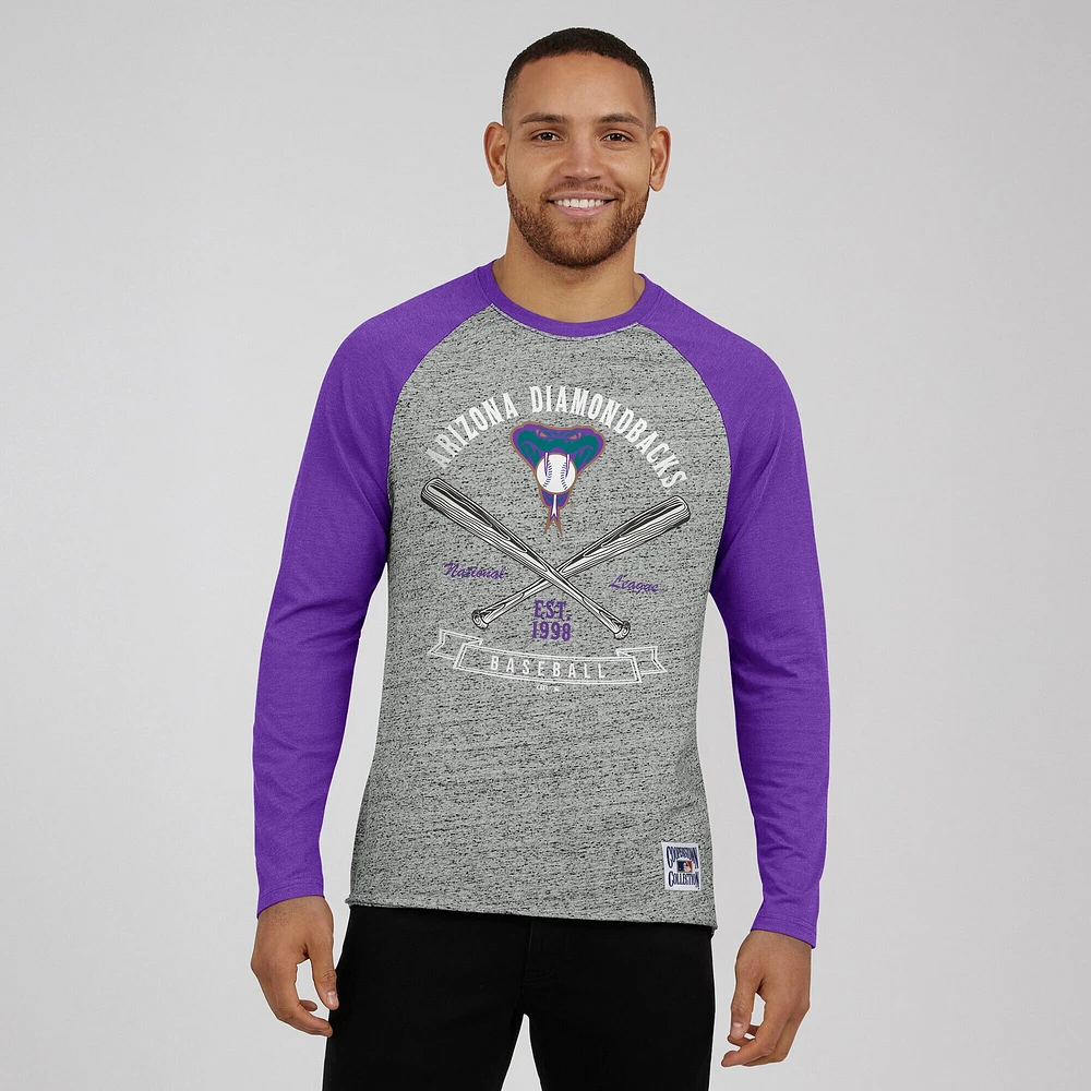 Men's Darius Rucker Collection by Fanatics  Heather Gray Arizona Diamondbacks Raw Edge Raglan Long Sleeve Baseball T-Shirt