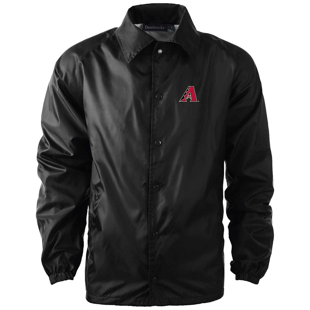 Veste coupe-vent à bouton-pression intégrale Raglan de l'entraîneur Dunbrooke Black Arizona Diamondbacks pour hommes