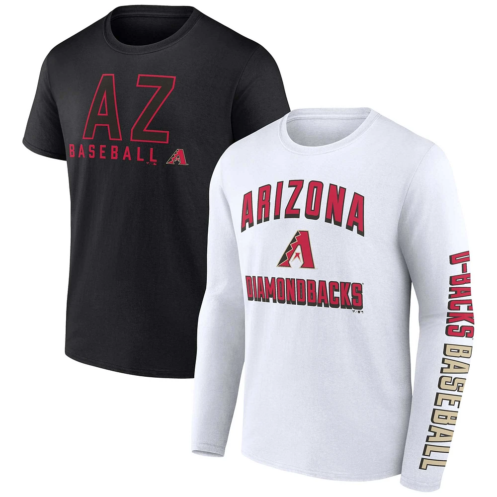 Ensemble de deux t-shirts combinés Fanatics pour hommes, noir/blanc, Arizona Diamondbacks