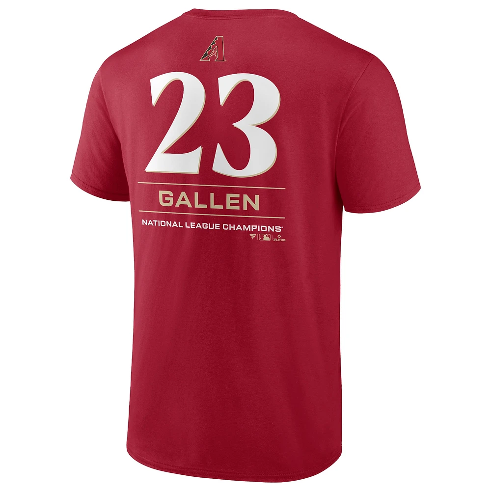 T-shirt avec nom et numéro de la série mondiale 2023 Fanatics Zac Gallen pour hommes, rouge, Arizona Diamondbacks