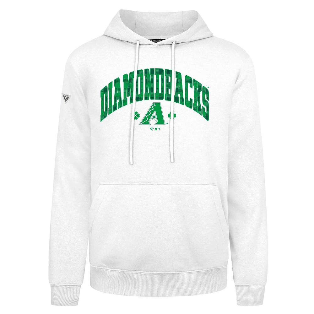 Sweat à capuche carreaux blanc pour homme Levelwear Arizona Diamondbacks St. Patrick's Day Podium