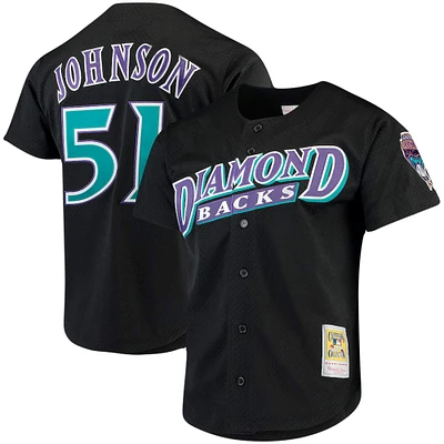 Men's Mitchell & Ness Randy Johnson Black Arizona Diamondbacks Big Tall Cooperstown Collection Mesh Button-Up Jersey