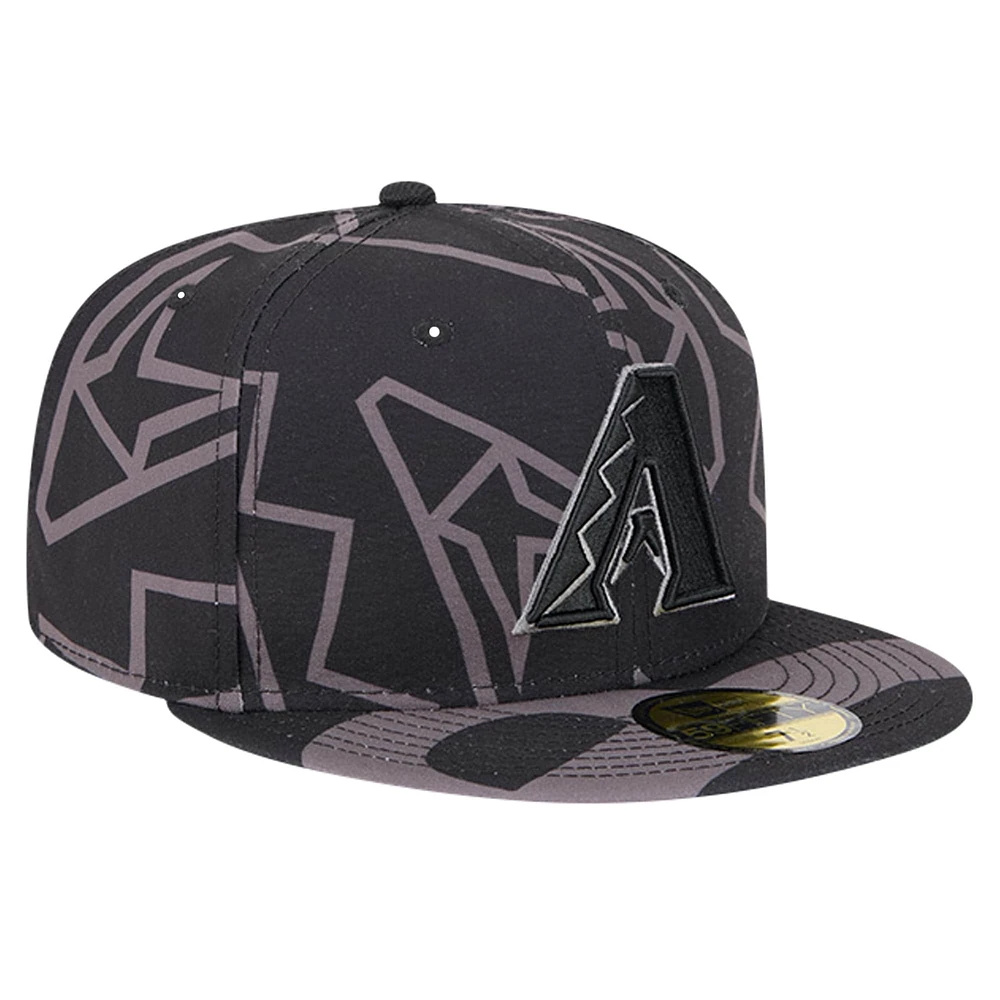 Casquette ajustée 59FIFTY noire avec logo Fracture des Diamondbacks de l'Arizona New Era pour hommes