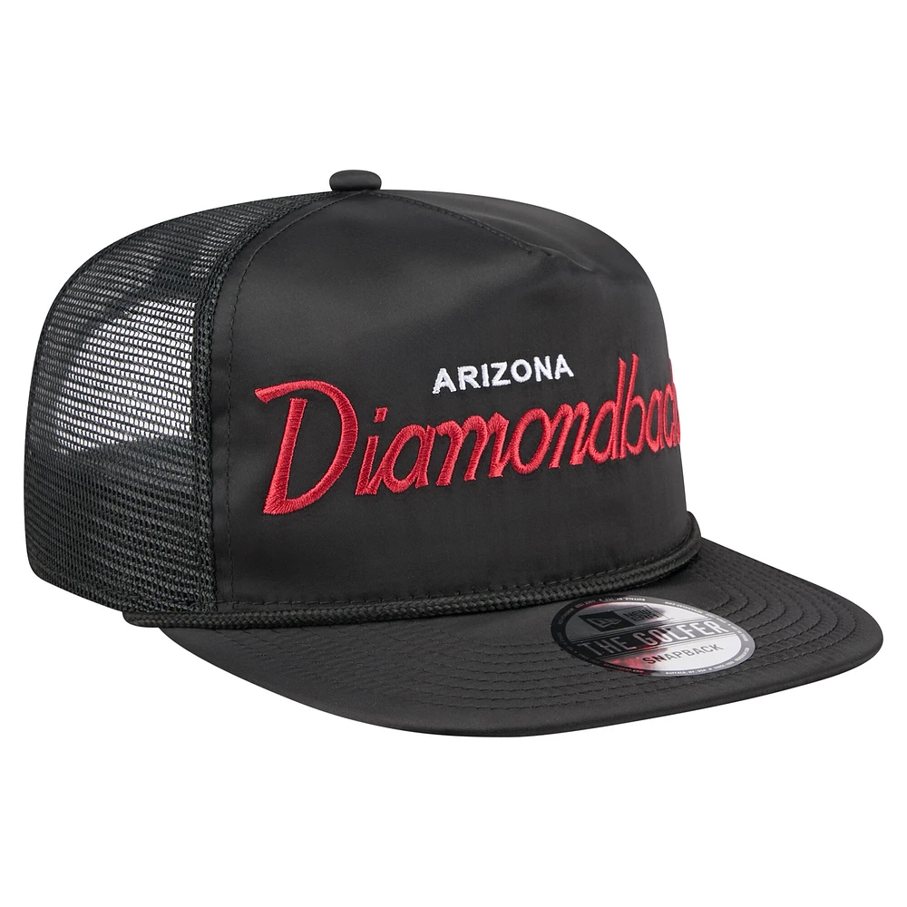 Men's New Era Black Arizona Diamondbacks Retro Satin Script Golfer Adjustable Hat
