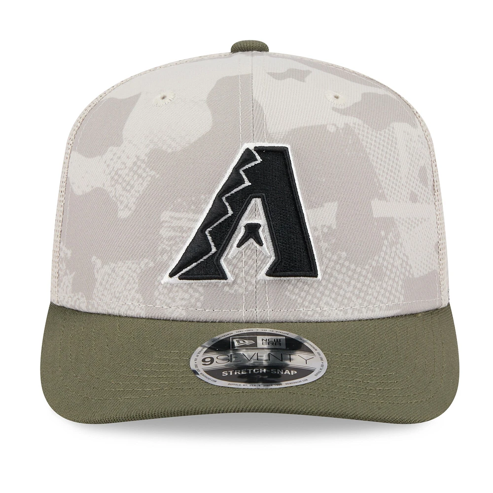 Men's New Era Light Beige/Olive Arizona Diamondbacks 2025 Armed Forces Day 9SEVENTY Stretch-Snap Hat