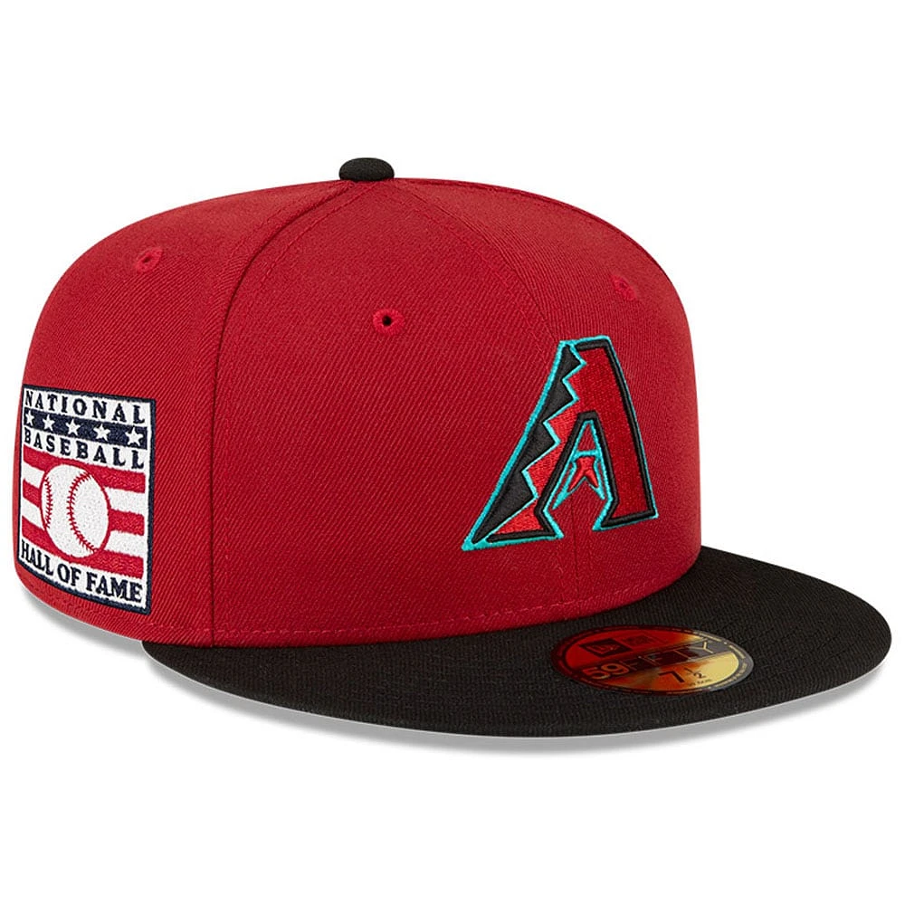 Casquette ajustée 59FIFTY du Temple de la renommée baseball national des Diamondbacks l'Arizona New Era rouge pour hommes