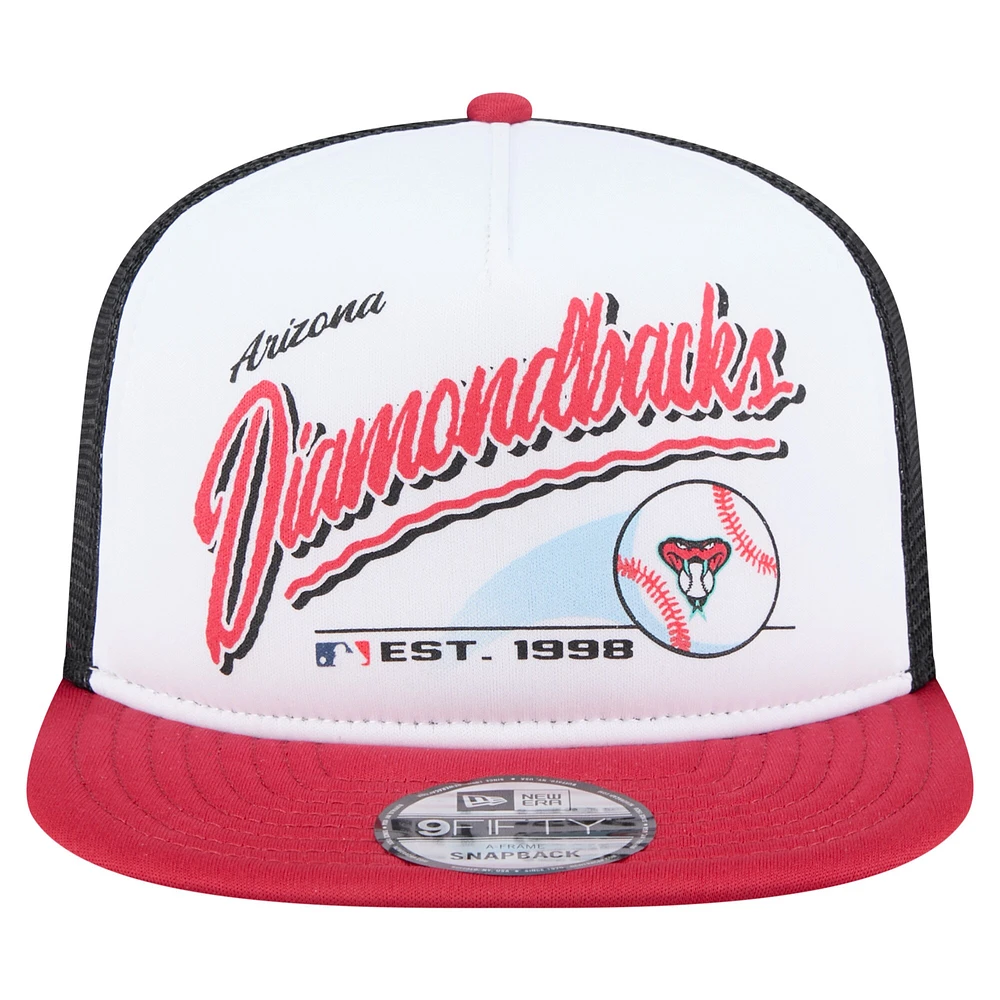 Men's New Era White/Red Arizona Diamondbacks Retro Script Trucker 9FIFTY Snapback Hat