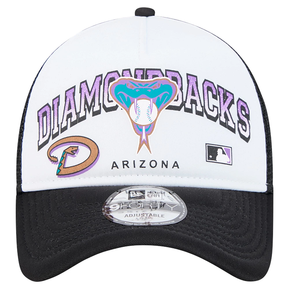 Men's New Era White Arizona Diamondbacks Retro Wordmark 9FORTY A-Frame Trucker Adjustable Hat