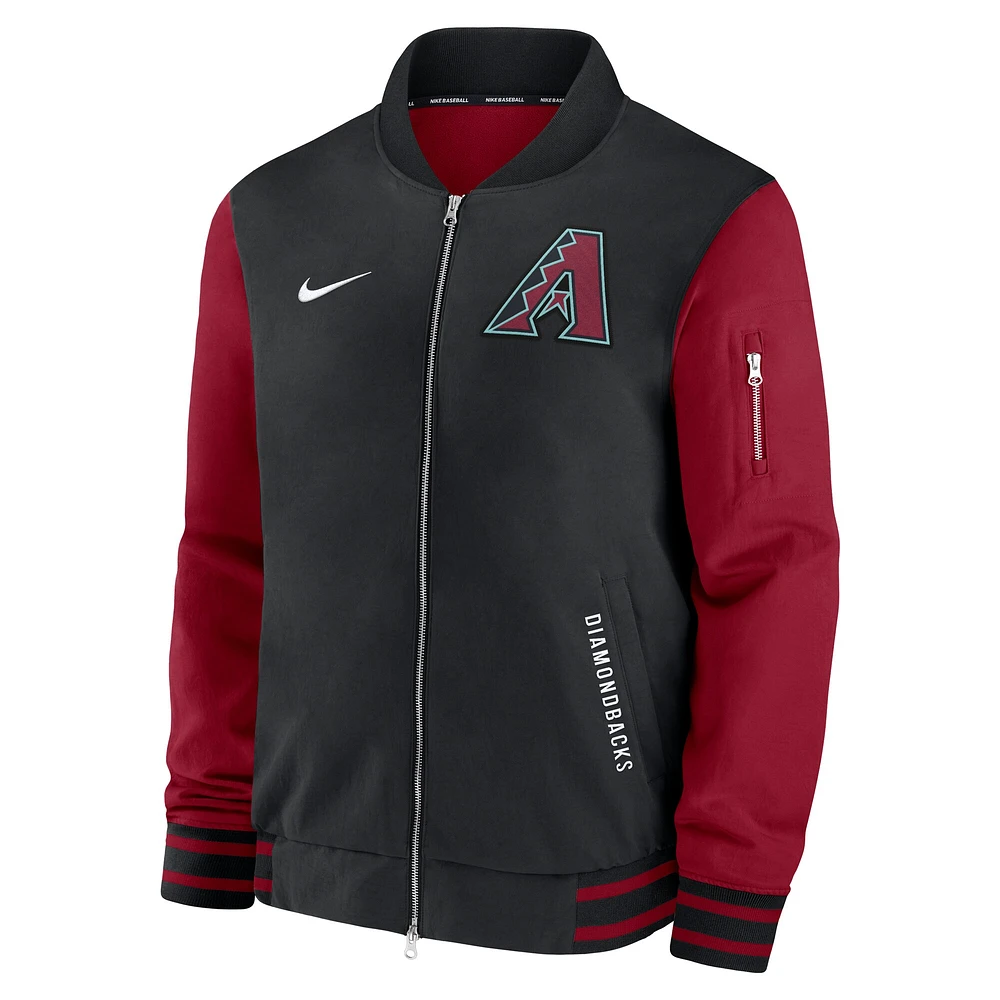 Veste aviateur entièrement zippée Nike Dugout pour homme, collection authentique, Arizona Diamondbacks, noir/rouge