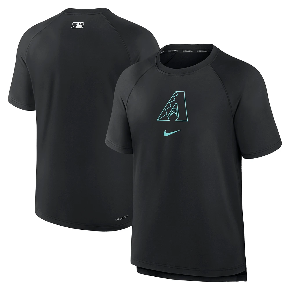 T-shirt de performance raglan d'avant-match Nike pour homme, noir, Arizona Diamondbacks Authentic Collection