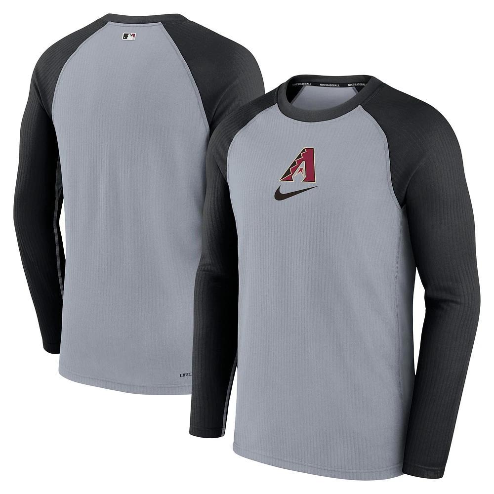 T-shirt à manches longues Nike pour hommes, gris, Arizona Diamondbacks Authentic Collection Game Raglan Performance