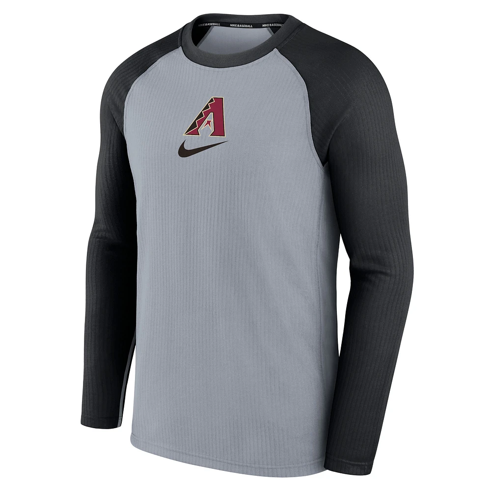 T-shirt à manches longues Nike pour hommes, gris, Arizona Diamondbacks Authentic Collection Game Raglan Performance