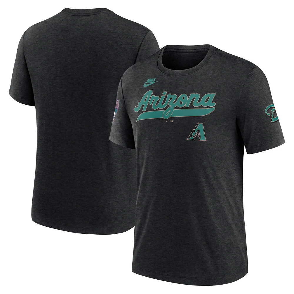T-shirt Nike noir chiné pour homme, collection Cooperstown, Arizona Diamondbacks, motif tri-blend Eras