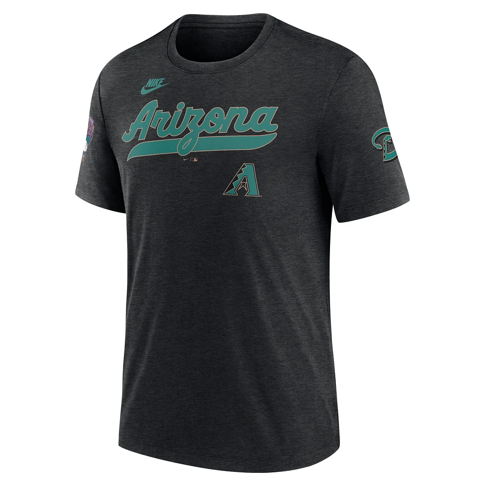 T-shirt Nike noir chiné pour homme, collection Cooperstown, Arizona Diamondbacks, motif tri-blend Eras