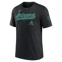 T-shirt Nike noir chiné pour homme, collection Cooperstown, Arizona Diamondbacks, motif tri-blend Eras
