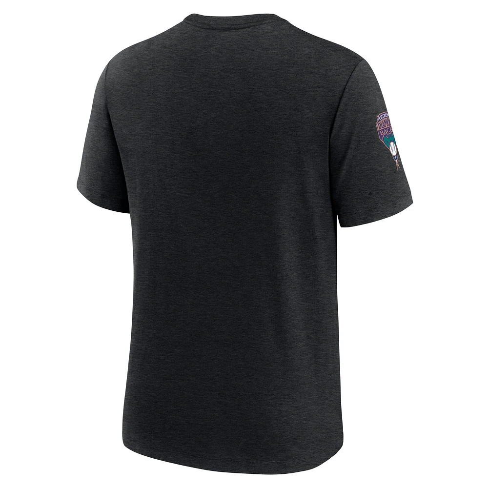 T-shirt Nike noir chiné pour homme, collection Cooperstown, Arizona Diamondbacks, motif tri-blend Eras