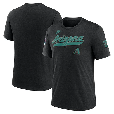 T-shirt Nike noir chiné pour homme, collection Cooperstown, Arizona Diamondbacks, motif tri-blend Eras