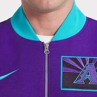 Veste aviateur Nike violette à fermeture éclair intégrale pour homme, collection authentique City Connect 2025 des Diamondbacks de l'Arizona