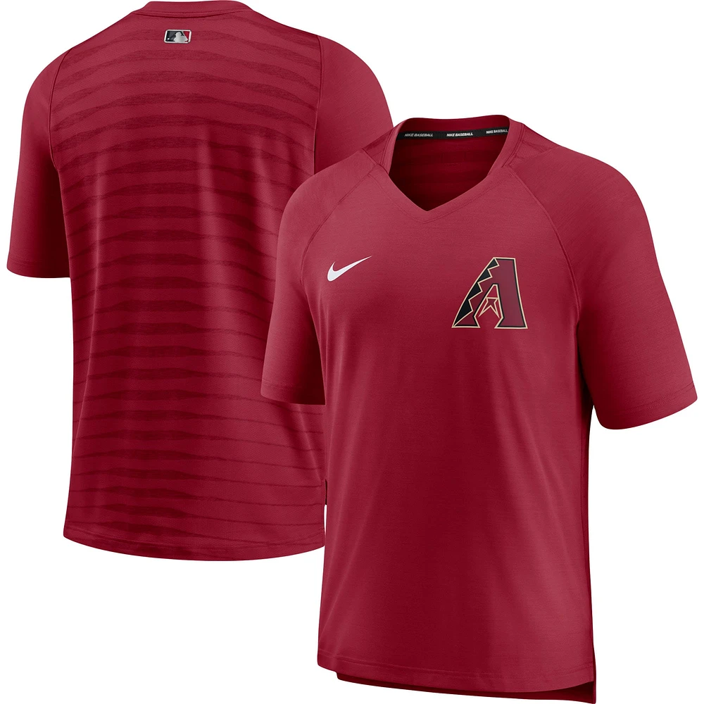 T-shirt à col en V Nike pour homme, collection authentique des Diamondbacks de l'Arizona, rouge