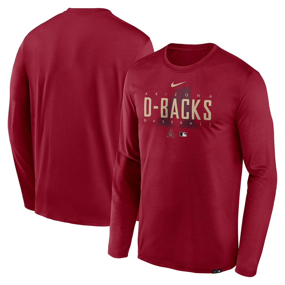 Men's Nike Red Arizona Diamondbacks Authentic Collection Team Logo Legend Performance Long Sleeve T-Shirt