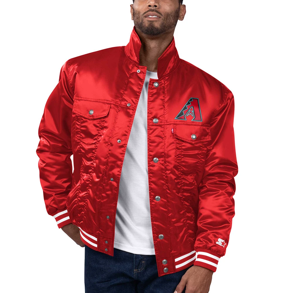 Veste de camionneur à bouton-pression en satin pour hommes Starter x Levi's Red Arizona Diamondbacks Silver Tab