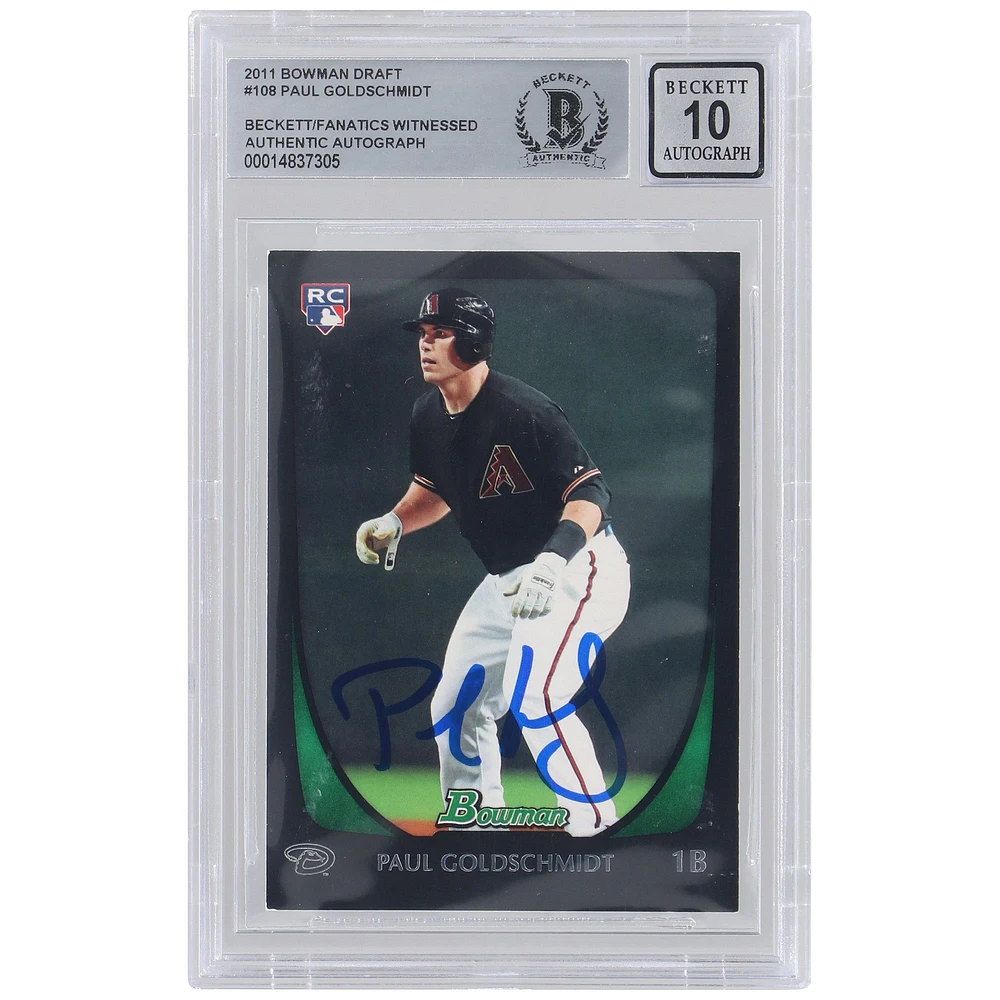 Paul Goldschmidt Arizona Diamondbacks Autographed 2011 Bowman Draft MLB #108 Beckett Fanatics Witnessed Authenticated 10 Rookie Card