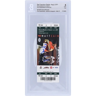Paul Goldschmidt Arizona Diamondbacks Autographed Beckett Fanatics Witnessed Authenticated Auto 10 Ticket from August 2, 2011 - 1st Career Home Run